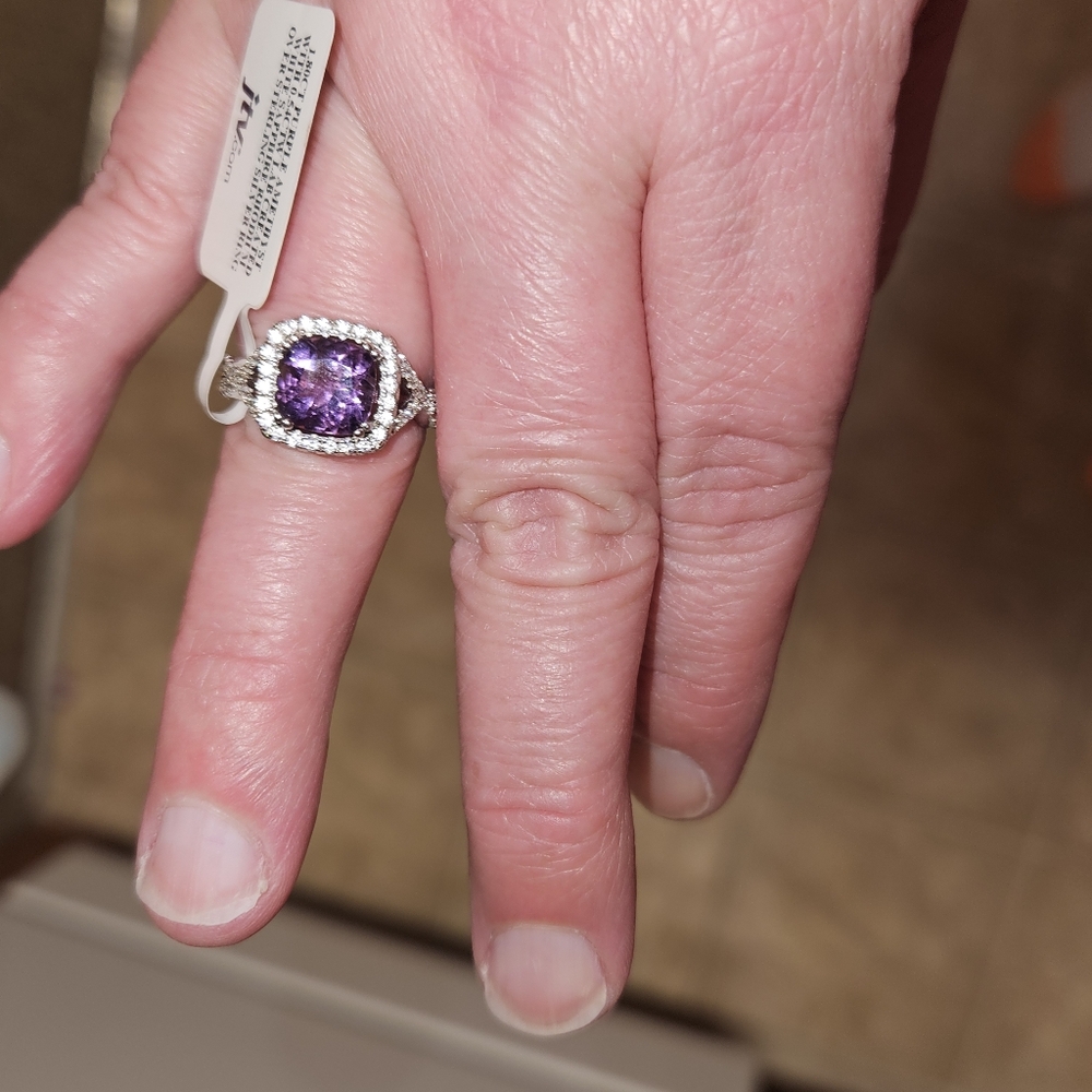 Purple Amethyst and Lab-Created White Sapphire Size 7 - Picture 6 of 6
